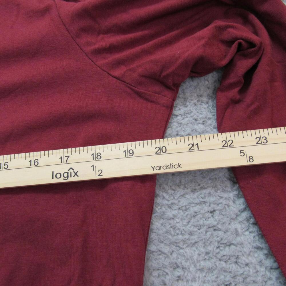 Denim & Co‎ Shirt Womens Medium Red Black Faux Leather Shoulder Long Sleeve Top - Picture 7 of 9